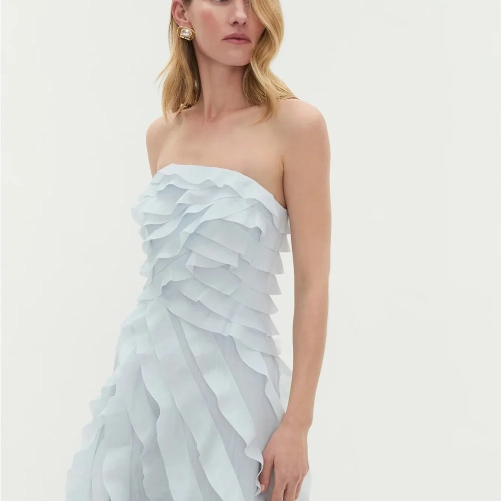 Aje Allairie Dress Pastel Blue - Strapless Ruffled Maxi Dress - US4 AU8 - Picture 4 of 6